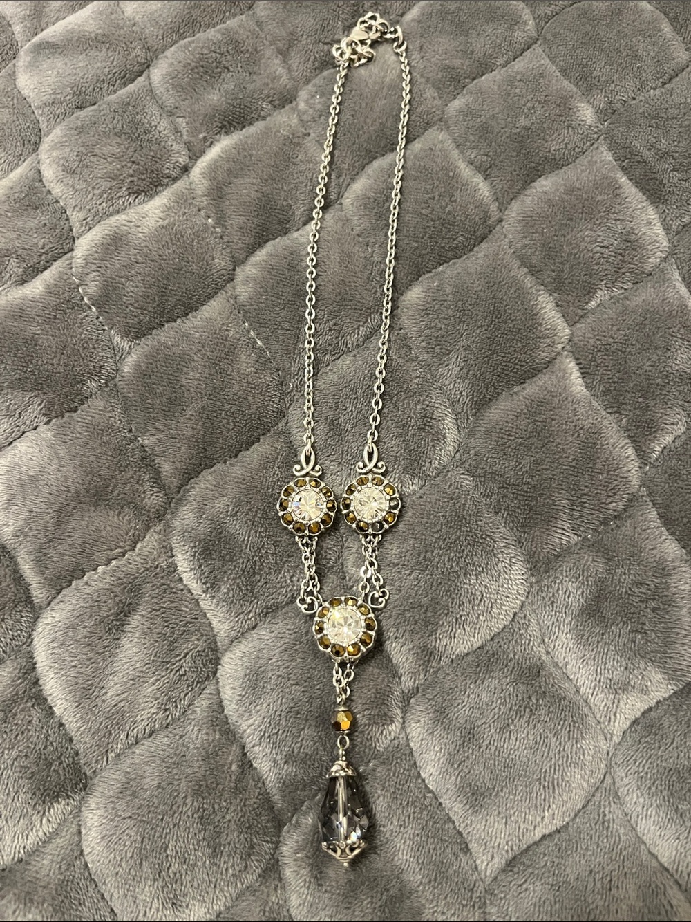 Brighton Silver Necklace with Clear and Amber Crystals
